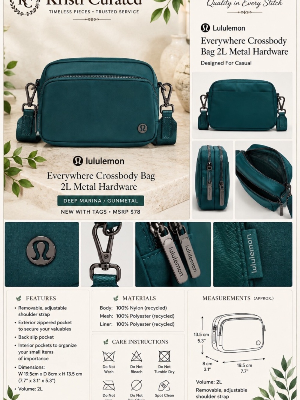 Lululemon Everywhere Crossbody Bag 2L Metal Hardware – Deep Marina/Gunmetal - Picture 2 of 7
